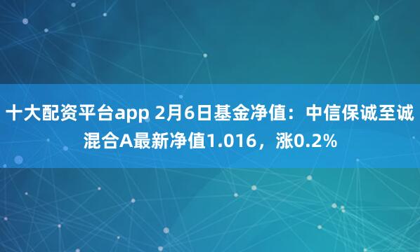 十大配资平台app 2月6日基金净值：中信保诚至诚混合A最新净值1.016，涨0.2%